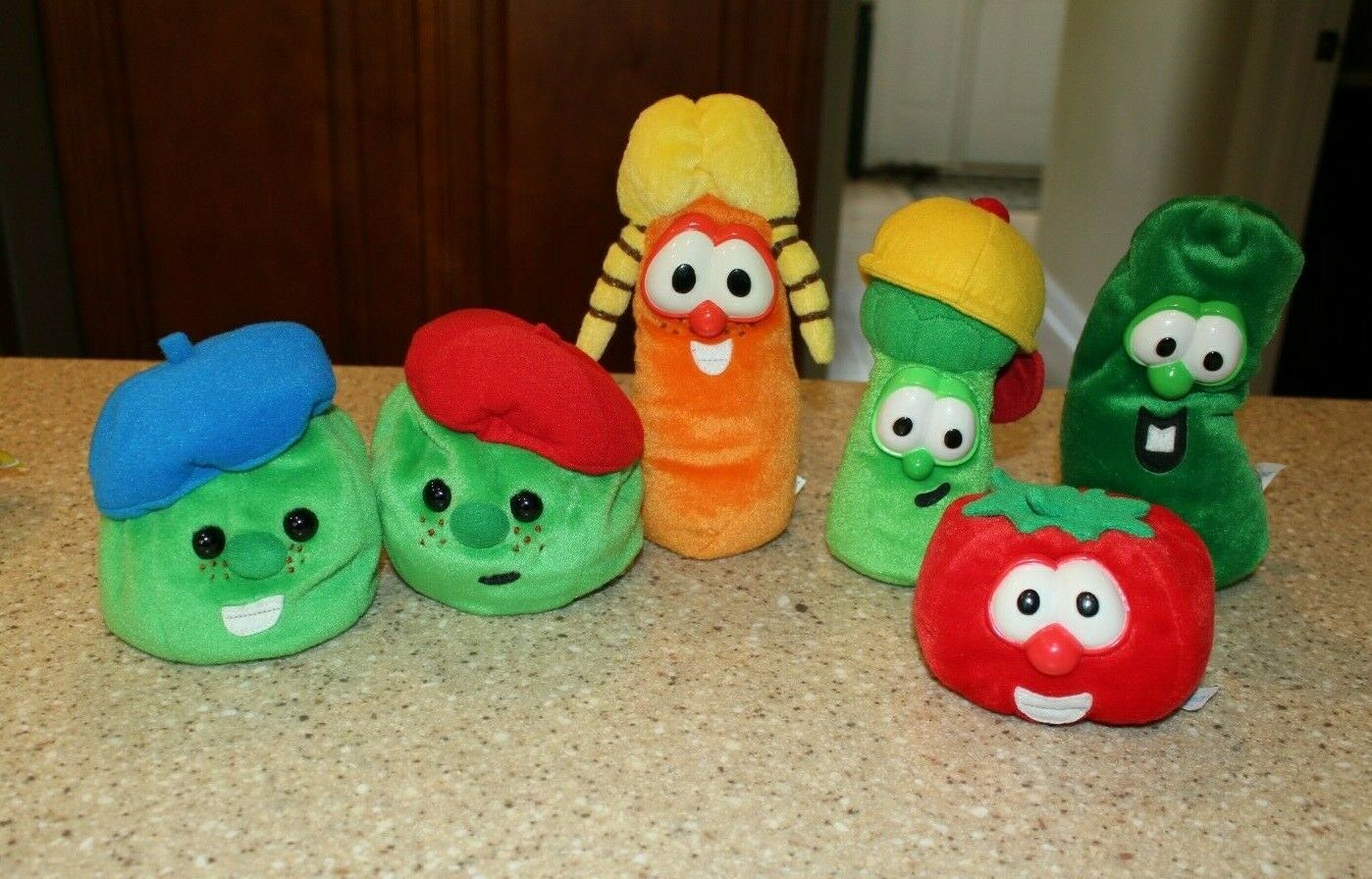 6 VEGGIE TALES Plush Bob Larry Laura French Peas Junior Gund & Big Idea ...